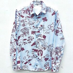 CARVEN Blue White and Brown Striped Button Down Collared Doodle Shirt size 38